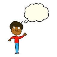 cartoon happy man waving with thought bubble N15