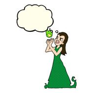 cartoon witch woman casting spell with thought bubble N5