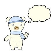 cartoon waving polar bear with thought bubble N25