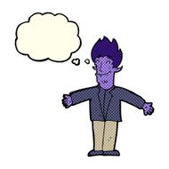 cartoon happy vampire with thought bubble N19