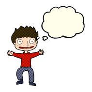 cartoon grinning boy with thought bubble N5