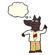 cartoon business wolf with idea thought bubble N3