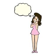 cartoon excited woman with thought bubble N63