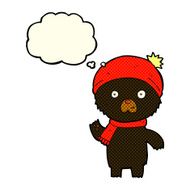 cartoon waving black bear with thought bubble N24