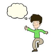 cartoon happy man dancing with thought bubble N17