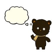 cartoon waving black bear with thought bubble N25