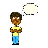 cartoon happy man with thought bubble N200