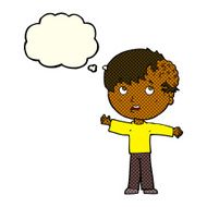 cartoon boy with growth on head thought bubble N17