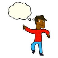 cartoon happy man pointing with thought bubble N27
