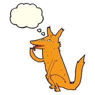 cartoon fox licking paw with thought bubble N3