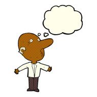 cartoon confused middle aged man with thought bubble N5