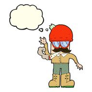 cartoon man smoking pot with thought bubble N5