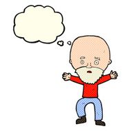 cartoon panicking old man with thought bubble N5