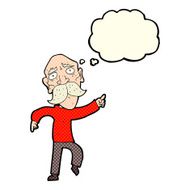 cartoon sad old man pointing with thought bubble N5