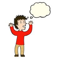 cartoon excited boy with thought bubble N65