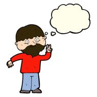 cartoon man giving peace sign with thought bubble N26