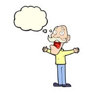 cartoon stressed old man with thought bubble N8