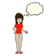 cartoon woman explaining with thought bubble N22