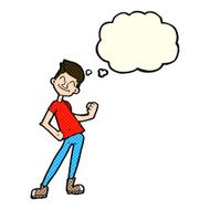 cartoon celebrating man with thought bubble N5