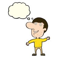 cartoon waving man with thought bubble N17