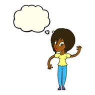 cartoon woman waving with thought bubble N152