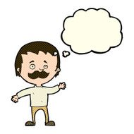 cartoon man with mustache waving thought bubble N13