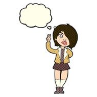 cartoon cool girl giving peace sign with thought bubble N5