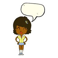 cartoon happy woman with thought bubble N115