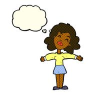 cartoon woman with open arms thought bubble N44