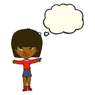 cartoon woman pointing with thought bubble N94