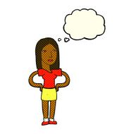 cartoon woman with hands on hips thought bubble N97