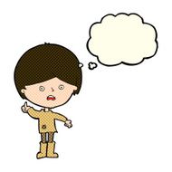 cartoon unhappy boy with thought bubble N25