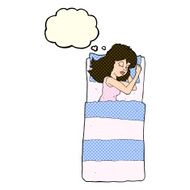 cartoon sleeping woman with thought bubble N4