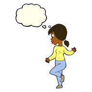 cartoon woman waving with thought bubble N153