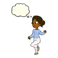 cartoon friendly woman waving with thought bubble N23