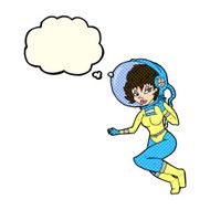 cartoon space woman with thought bubble N13