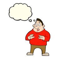 cartoon excited overweight man with thought bubble N4