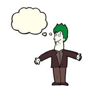 cartoon vampire man with thought bubble N51