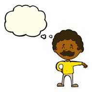 cartoon man making camp gesture with thought bubble N13