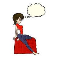 cartoon pin up pose girl with thought bubble N5