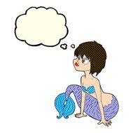 cartoon pretty mermaid with thought bubble N18