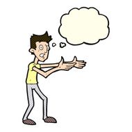 cartoon man desperately explaining with thought bubble N5