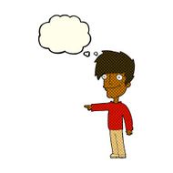 cartoon happy man pointing with thought bubble N28