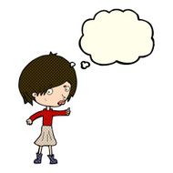 cartoon woman raising eyebrow with thought bubble N9