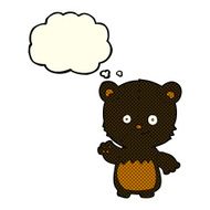 cartoon black bearcub waving with thought bubble N6