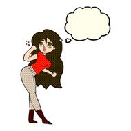 cartoon woman raising fist with thought bubble N5