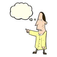 cartoon ugly man pointing with thought bubble N5