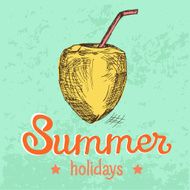 Poster with hand drawn coconut drink