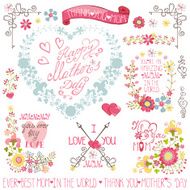 Vintage Floral heart wreath headline decor set Mother day
