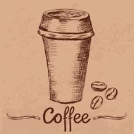 Template with hand drawn coffee paper cup